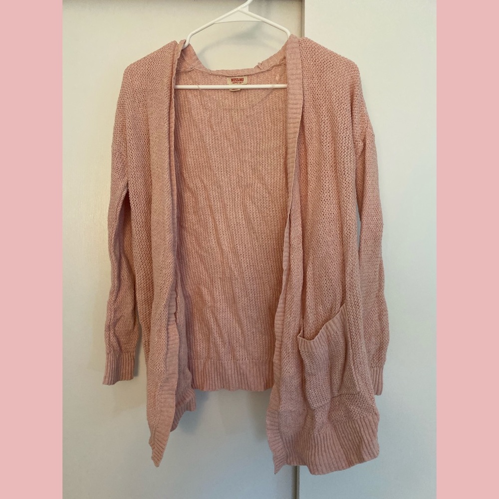 light pink knit cardigan